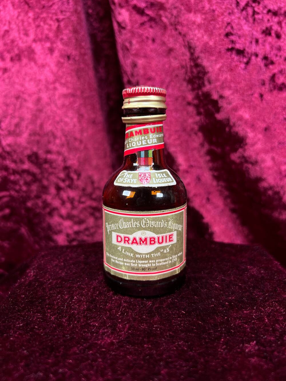 Vintage Glass Miniature Bottle - Drambuie Scotch Liqueur Advertising Collectible